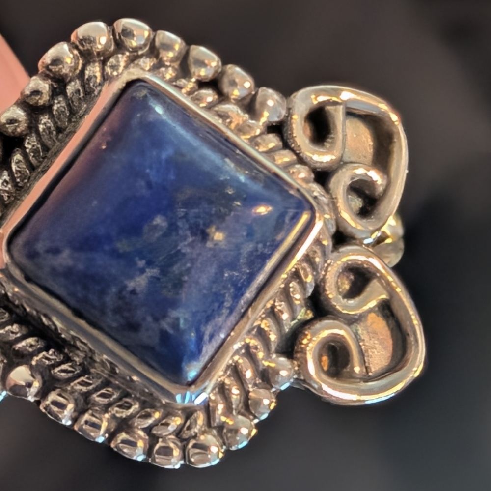 Intricate Sodalite Solid Sterling Silver Ring Size 6 - Picture 6 of 11